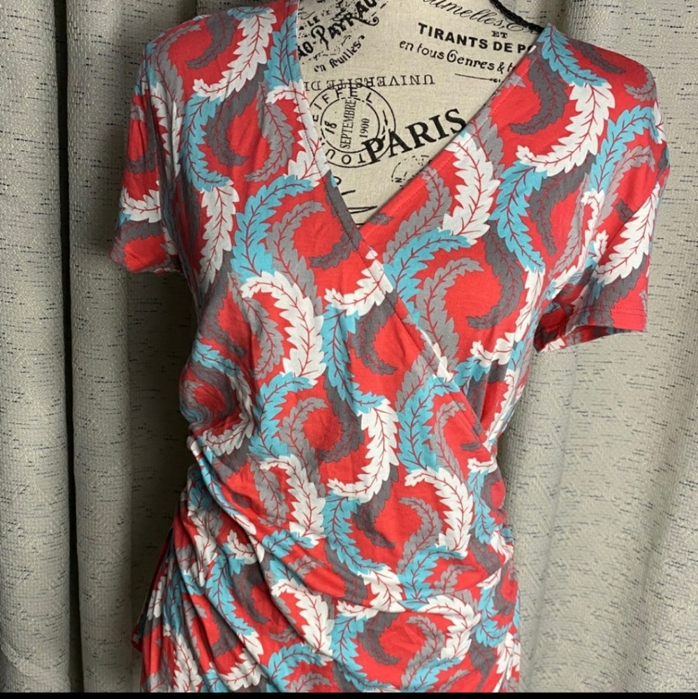 Boden sz 10 Coral Teal Acanthus Leaf Faux Wrap